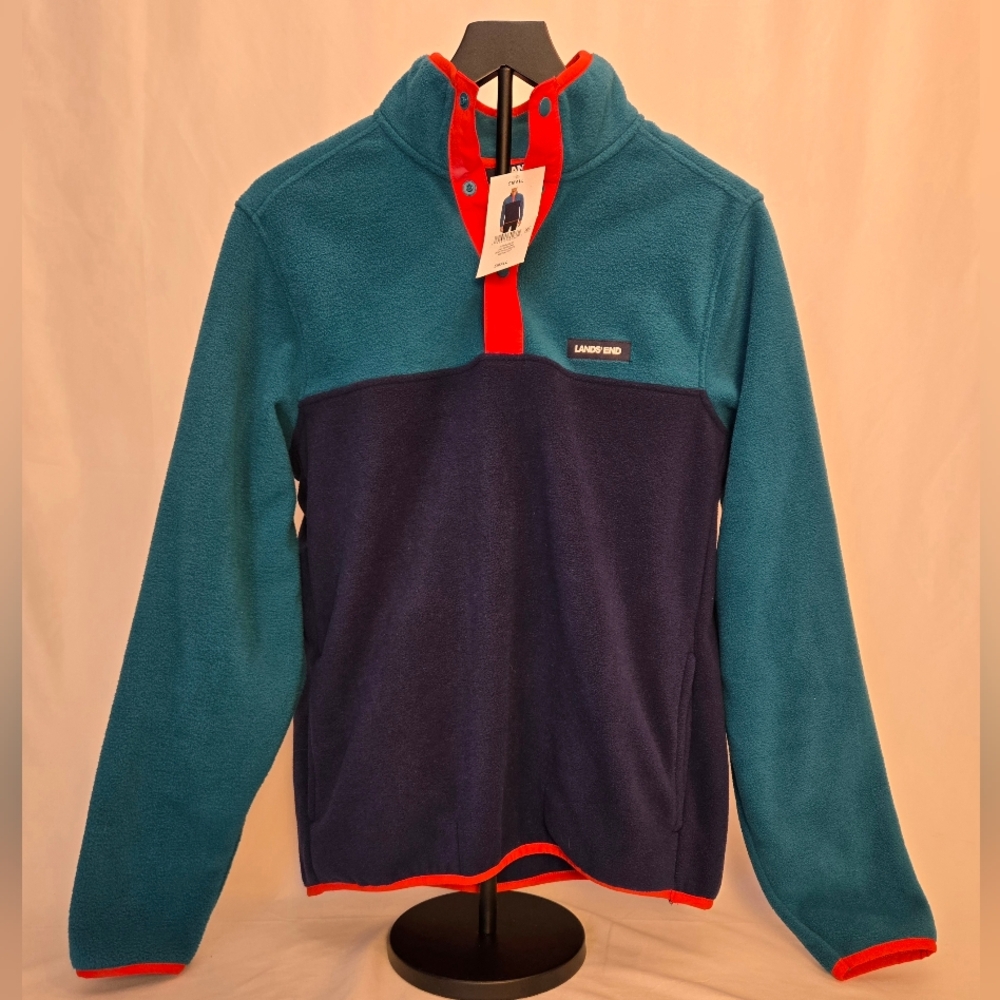 LANDS’ END Fleece Quarter‎ Snap Pullover Jacket, Men’s Small With Pockets NWT